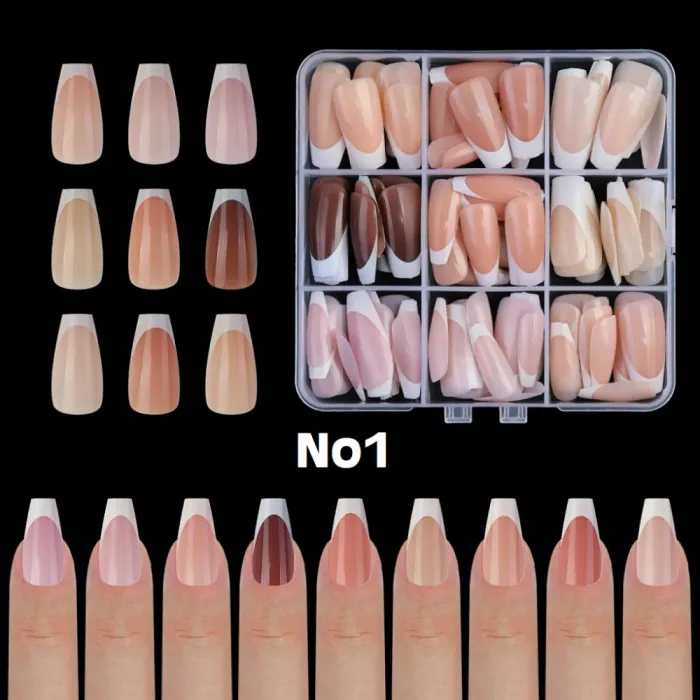 Nail Tips French Manicure Full Cover Nude Long Ballerina No1 135τεμ