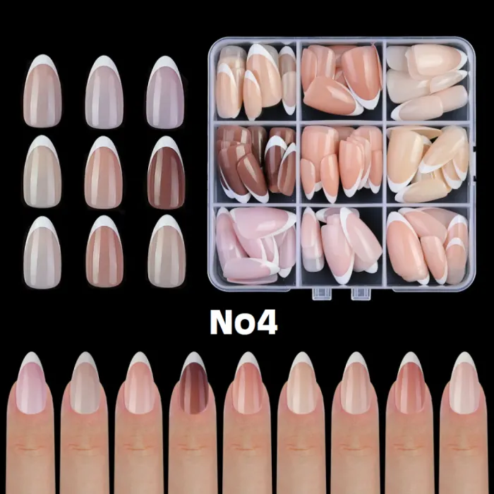 Nail Tips French Manicure Full Cover Nude Medium Almond No4 135τεμ