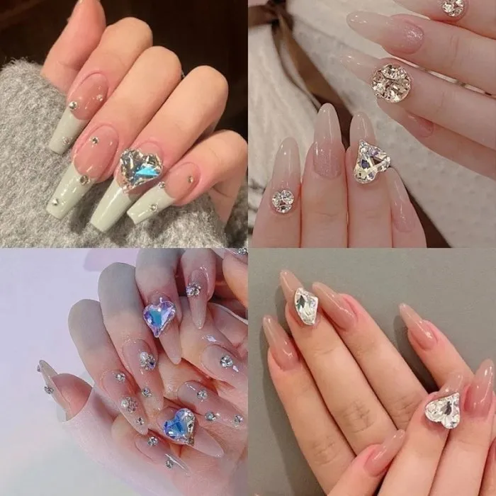 Σετ 24 Colorful 3D Heart Rhinestones Ασημί