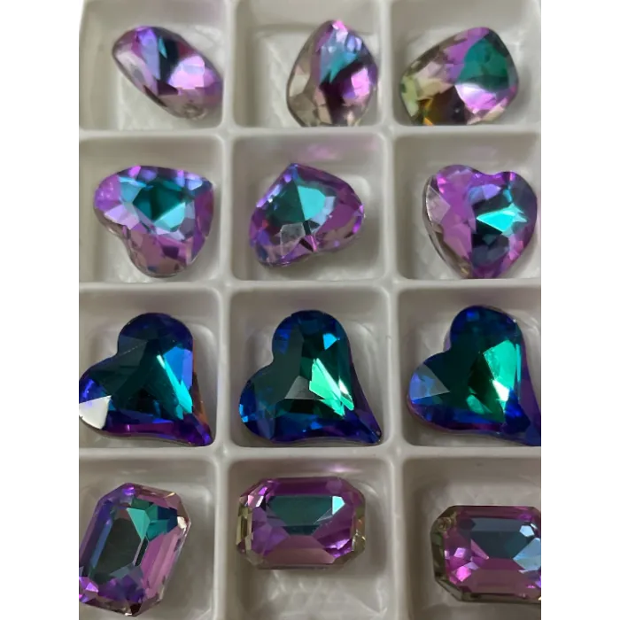 Σετ 12 Colorful 3D Heart Rhinestones Μωβ