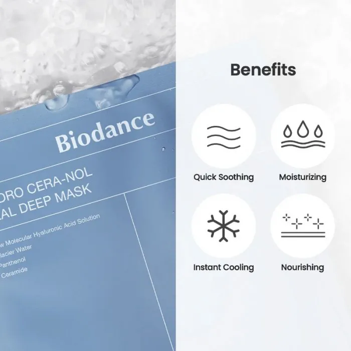 Biodance Hydro Cera-nol Real Deep Sheet Μάσκα Προσώπου για Ενυδάτωση Με Centella Asiatica 4τεμ 34g