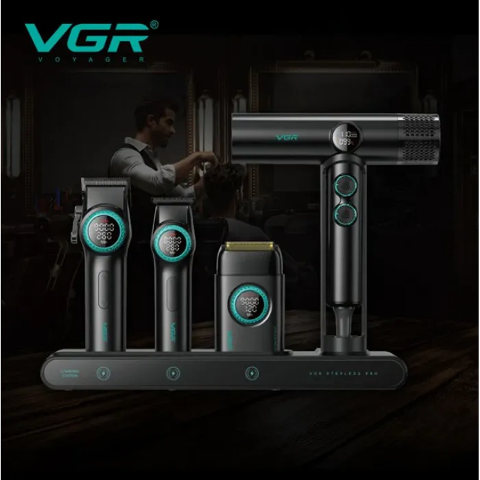 Επαγγελματικό Σετ Ανδρικής Περιποίησης 4 Σε 1 Με Βάση Φόρτισης VGR