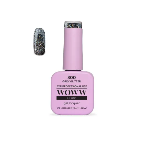 Ημιμόνιμο Βερνίκι New Woww Cosmetics 10ml Grey Glitter  - 300