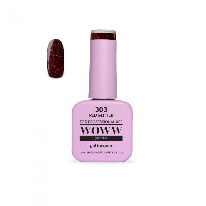 Ημιμόνιμο Βερνίκι New Woww Cosmetics 10ml Red Dark Glitter  - 303