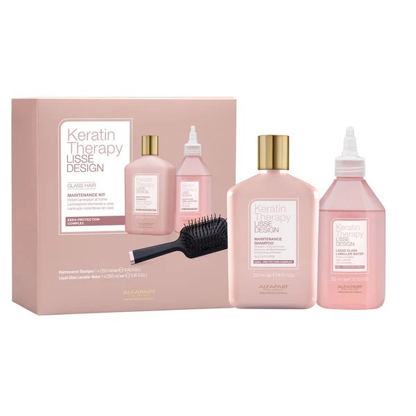Alfaparf Milano Professional Keratin Therapy Lisse Design Glass Hair Maintenance Kit (Shampoo 250ml - Lamellar Water 250ml - Βούρτσα Μαλλιών)