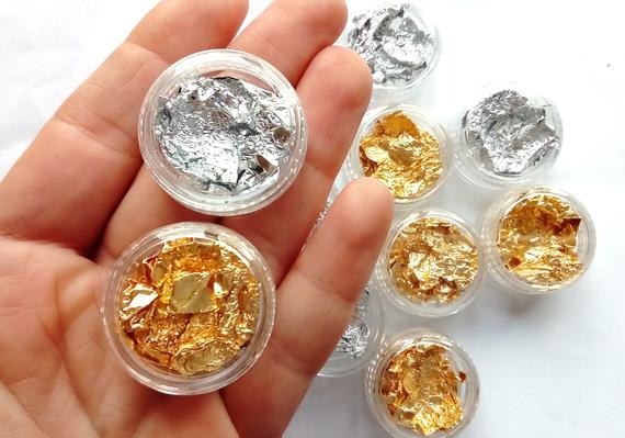 Αλουμινόφυλλα Foil για Νύχια Χρυσό και Ασημί Σετ 2 βαζάκια